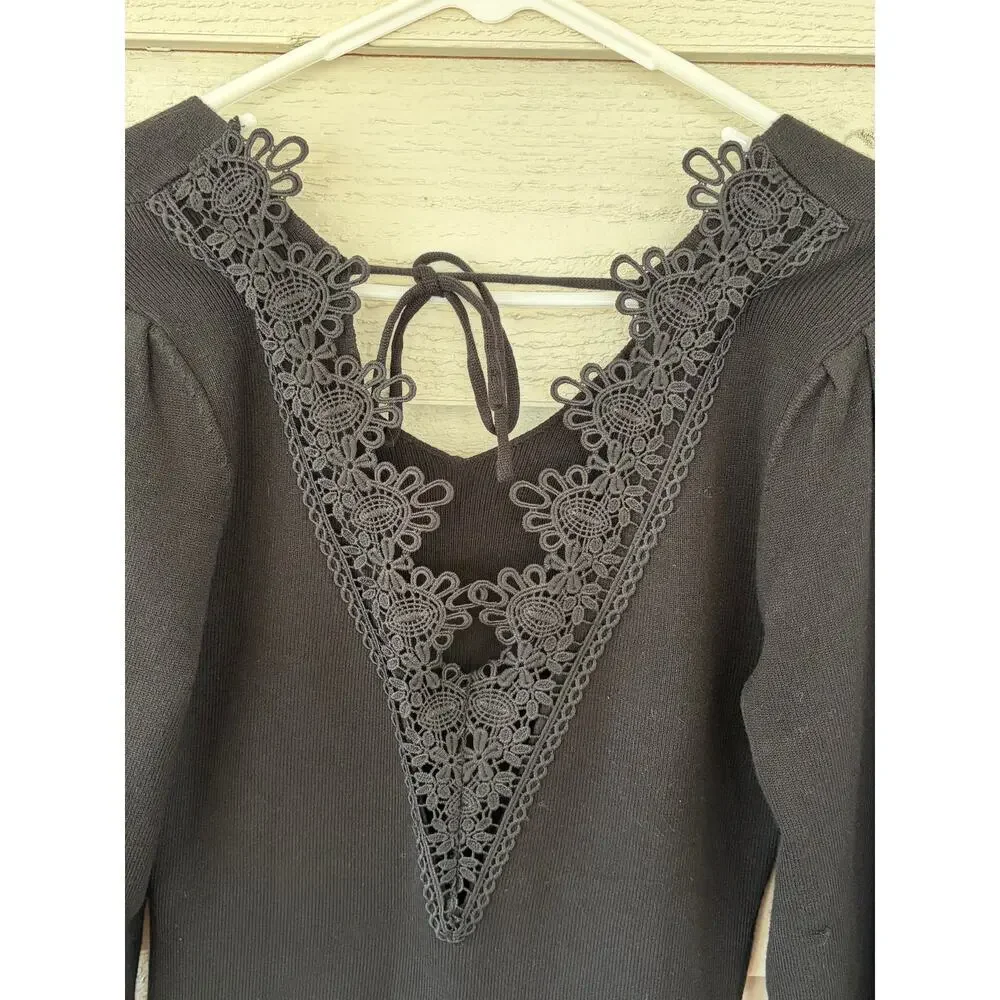 *NWT* Flattering BTFBM Black Ribbed Knit Mini Dress Lace-Up Back Size M - Picture 5 of 9